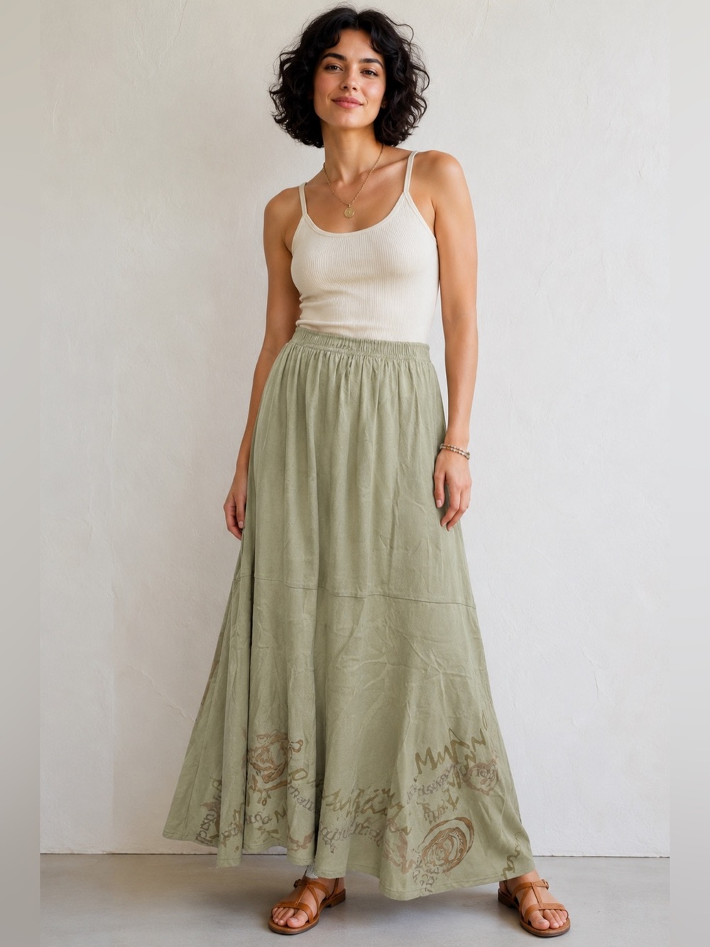 Blue Fish Sage Green Maxi Skirt